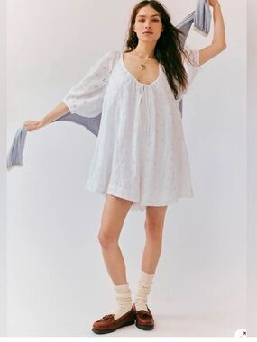 Free People White Eyelet Bop Around Romper XS